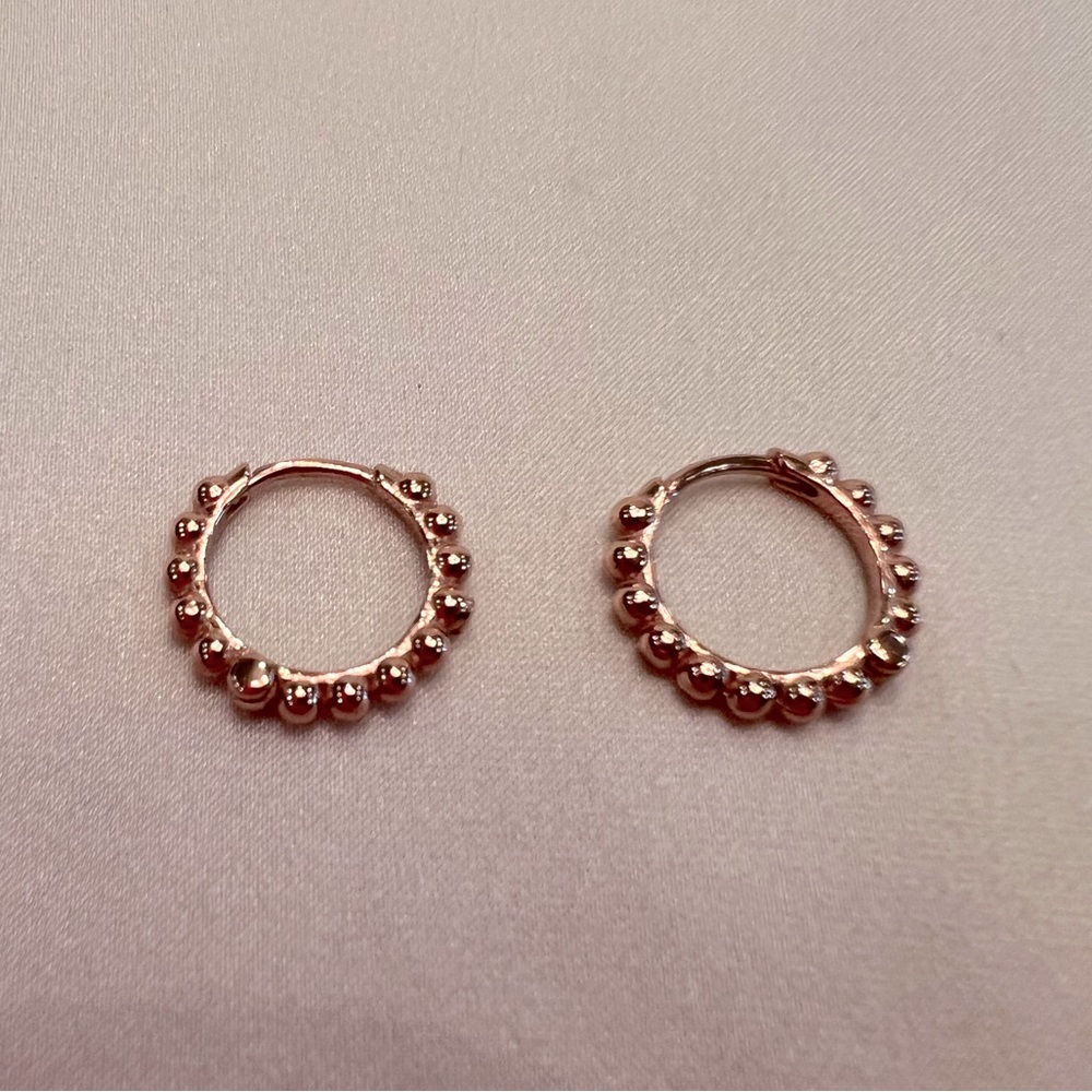 Rose Gold Beaded Hoop Huggies Earrings